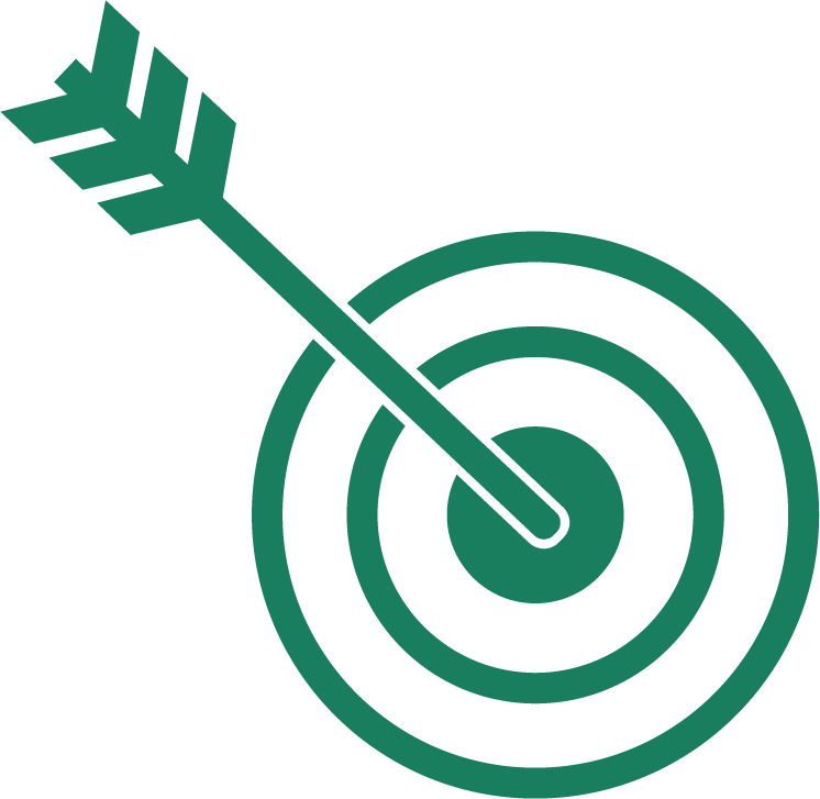 Icon einer Zielscheibe mit Pfeil, das die Unternehmensmission symbolisiert.